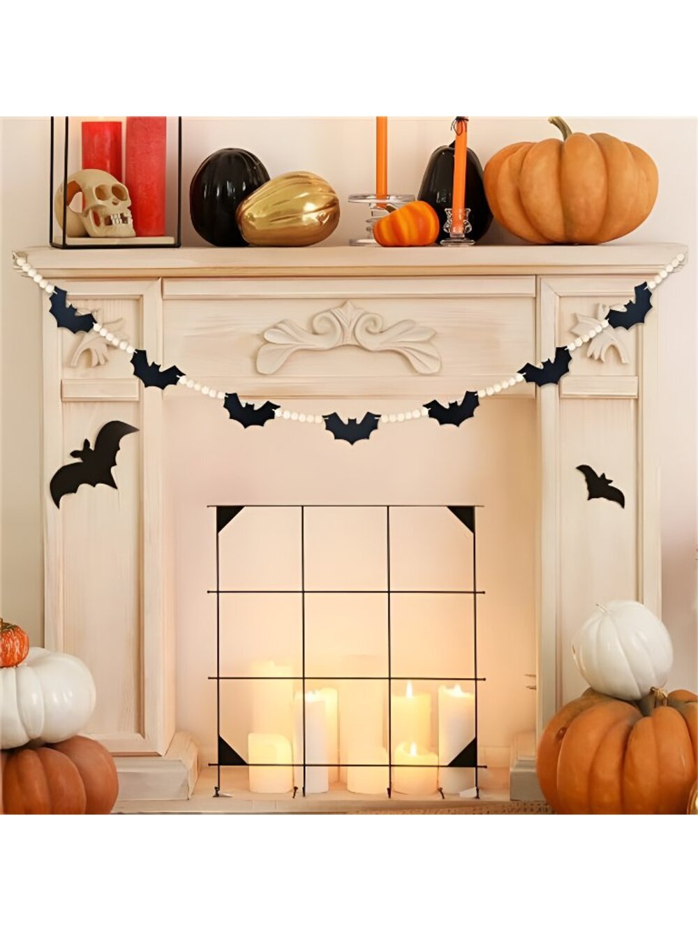 Halloween Garland, Bats Garland for Halloween Mantle Decor, Wood Bead Banner